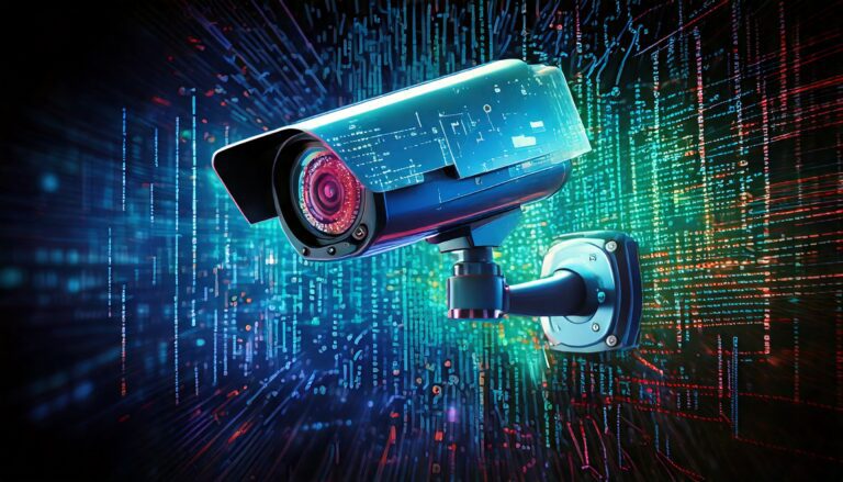 Firefly cctv camera, with a cyber digital background abstract